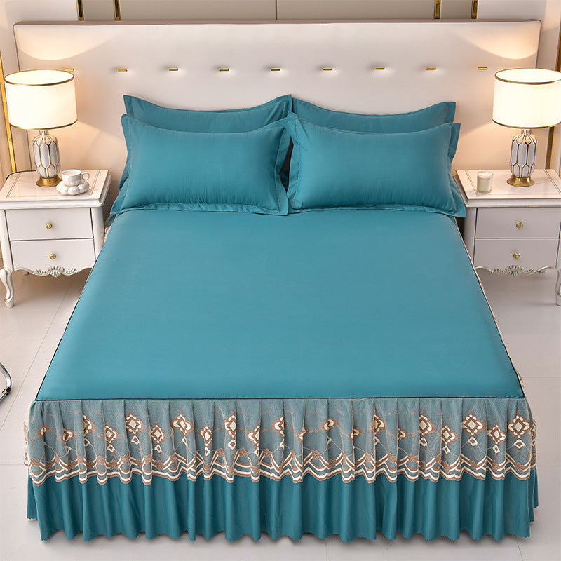 Solid Color Brushed Bed Skirt 3-Piece Set - Calm Cloud Bedding